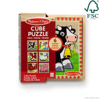 Farm Wooden Cube Puzzle 6-in-1 for Toddlers-Toys Galore