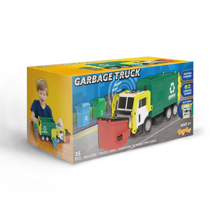 Friction Powered Garbage Truck Toy For Kids With Bins-Toys Galore
