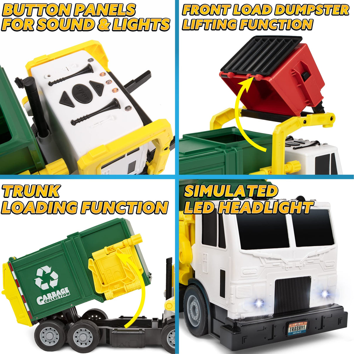 Friction Powered Garbage Truck Toy For Kids With Bins-Toys Galore