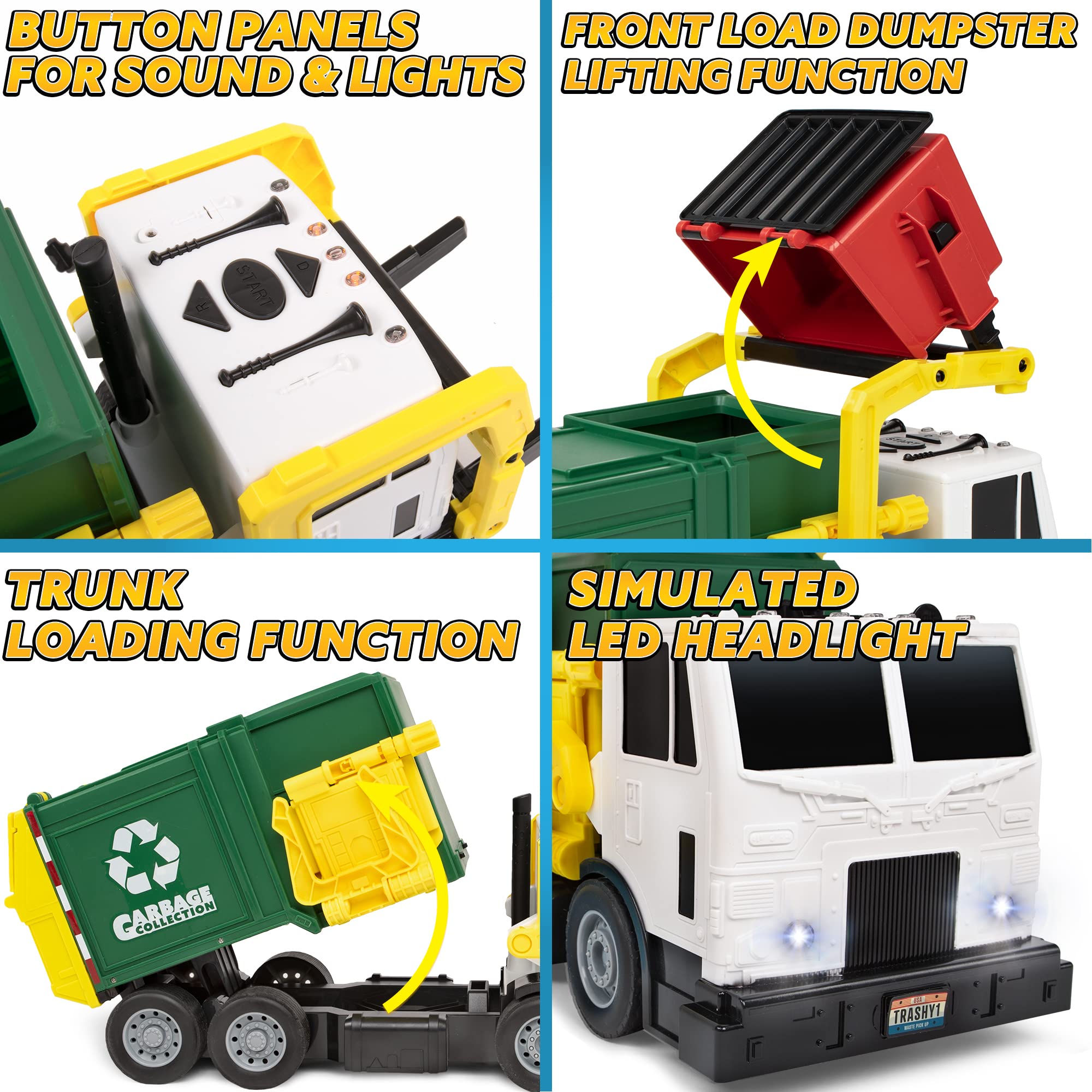 Friction Powered Garbage Truck Toy For Kids With Bins-Toys Galore