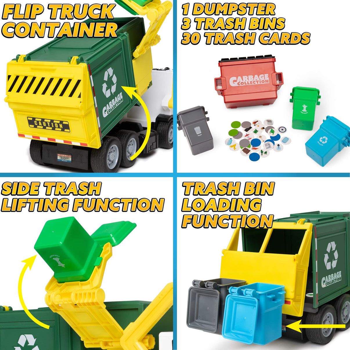 Friction Powered Garbage Truck Toy For Kids With Bins-Toys Galore