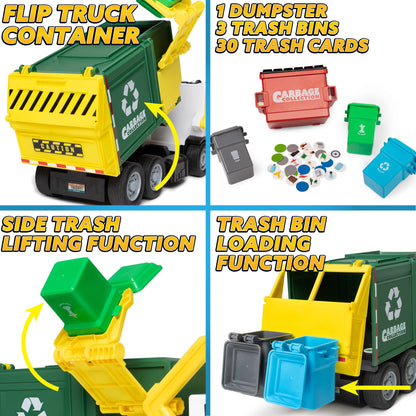 Friction Powered Garbage Truck Toy For Kids With Bins-Toys Galore