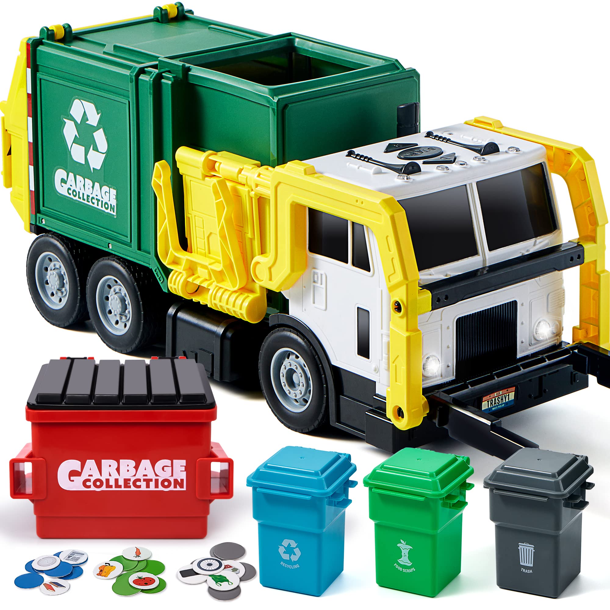 Friction Powered Garbage Truck Toy For Kids With Bins-Toys Galore