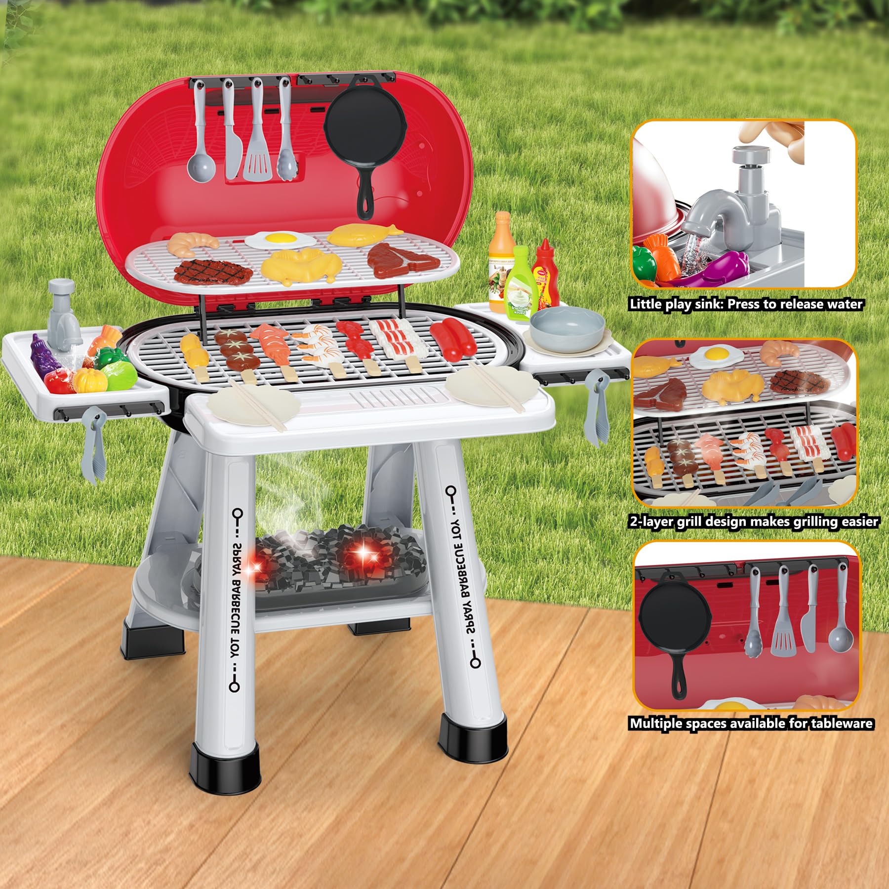Kids Interactive BBQ Grill Playset Realistic Smoke-Toys Galore