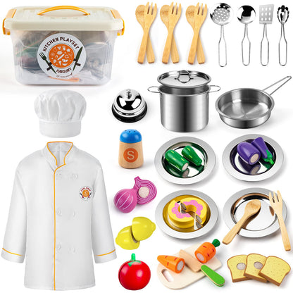 Kids Premium Pretend Play Kitchen Set Stainless Pots-Toys Galore